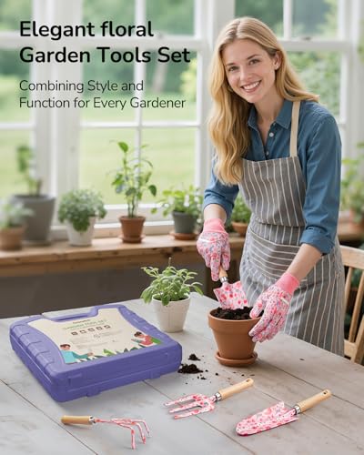 Grenebo 12-Piece Gardening Tools Set with Hard Storage Case, Purple - color: Purple