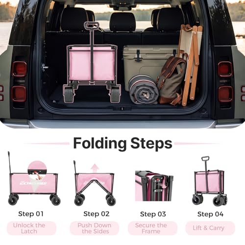 EchoSmile Collapsible Wagon Cart, Heavy Duty 400lbs Capacity, Pink - color: Pink&gray