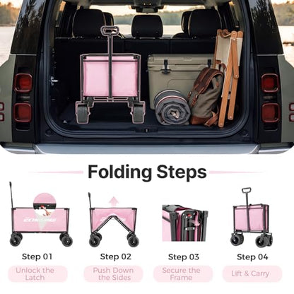 EchoSmile Collapsible Wagon Cart, Heavy Duty 400lbs Capacity, Pink - color: Pink&gray