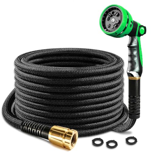 Ultra Light 25FT Water Hose, Non-Expandable, 10-Way Nozzle for Yard - color: Black+Green