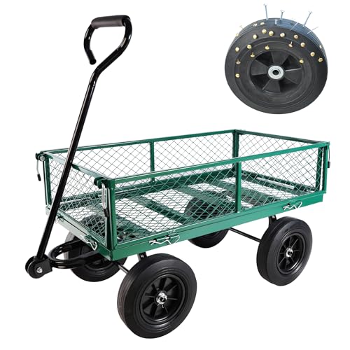 Wagon Removable Side, can be Used for Farm, Warehouse, etc. Garden car, Solid Wheels (Green Solid Wheels) - color: Green Solid Wheels