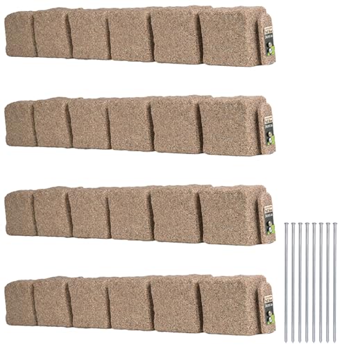 Beuta Landscape Edging | Garden Edging Border | Polyrock Blocks for Lawn Edging, Flower Beds & Yard Edging – 4 Pack | Each Section Has 6 Blocks 48" L x 4" W x 6.5" H | 8 Spikes | Sandstone - color: Sandstone, size: 4-Pack (16 FT)