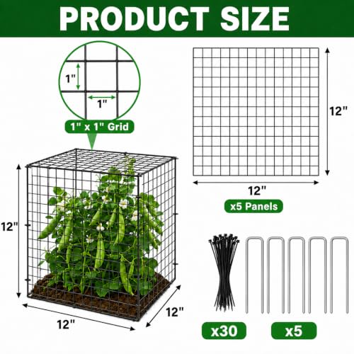 5 Pack Plant Protectors from Animals 12'' x 12'' with Stakes Nylon Ties - size: 5PACK-12*12inch