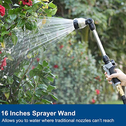 FANHAO Garden Hose Nozzle Thumb Control +16 Inches Metal Garden Hose Wand