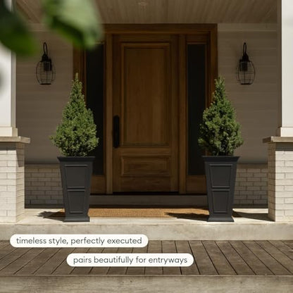 Veradek Brixton Series Planter - Tall Outdoor Planter with Shelf - color: Black, size: 26 inch -2 Pack