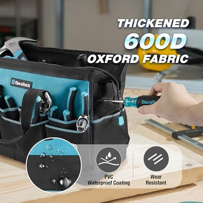 DURATECH 16" Heavy Duty Tool Bag with Hard Bottom and 18 Pockets - size: 16 Inch
