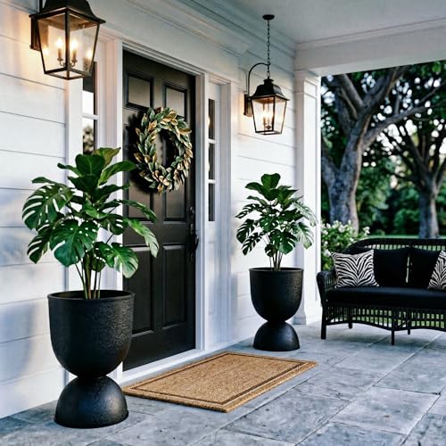 KOL Plastic Planters, Black Urn Planters 2 Pack, 18 Inch+23 Inch - color: Black, size: Bundle: 18"+23"
