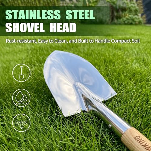 Garden Shovel for Digging, 29 Inch Small Shovel with Ergonomic D-Handle, Heavy Duty Stainless Steel Gardening Shovel for Planting and Yard Work, Compact Beach Shovels for Sand, Soil and Landscaping