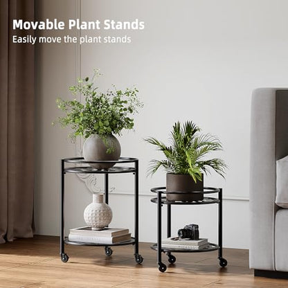2 Tier Heavy Duty Rolling Plant Stand, 2 Pack Black - color: black