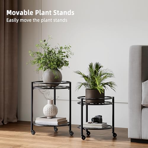2 Tier Heavy Duty Rolling Plant Stand, 2 Pack Black - color: black