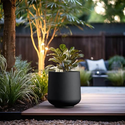 Kante Large Round Curved Black Concrete Planter 16.5" Dia, Outdoor - color: Black, size: 15.3" D