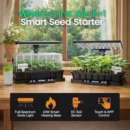 LetPot Smart Seed Starter with Humidity Dome, Germination Kit with Waterproof Seedling Mat, 24W Full Spectrum LED Grow Light, Smart Heating Base, EC Soil Sensor & App Control for Indoor Seed Starting