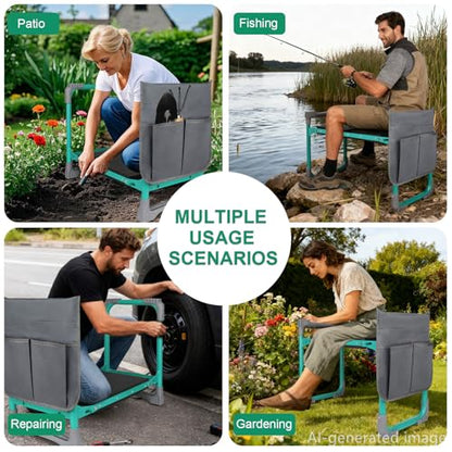 Garden Kneeler and Seat 2-in-1 Foldable Bench, with Storage Bags & Non-Slip Foam Pad