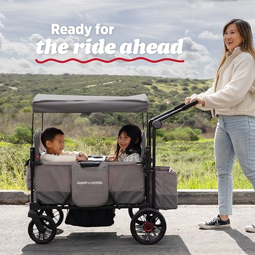 Radio Flyer Pathfinder 2-Seat Stroller Wagon, for Kids 6+ Months, UV Canopy - size: 2 Seats