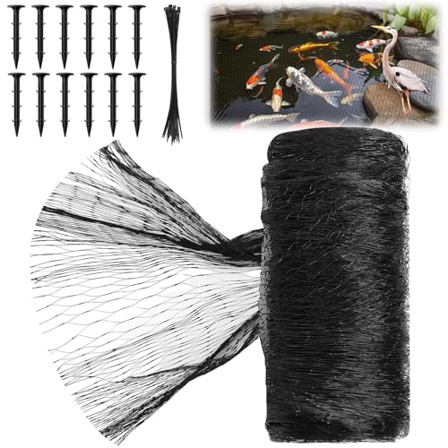 Koi Pond Netting Kit 7 x 10ft, Bird Deer Fence Netting, Durable Net Cover for Leaves, Heavy Duty Fine Mesh, Protect Fish from Blue Heron Birds, Cats & Predators, 12 Pcs Stakes & Ties Included - color: Black, size: 7 x 10ft
