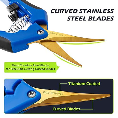 GROWNEER 3 Packs 6.5 Inch Pruning Shears with Curved Blades Trimming Scissors For Gardening Hand Pruning Snips Titanium Coated Precision Blades - style: Blue