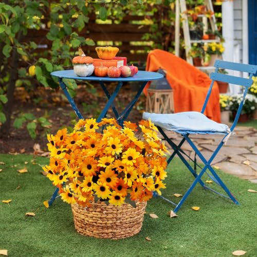 8 Bundles Yellow Flowers Artificial Black Eyed Susans Mums for Outdoors - color: Yellow and Orange
