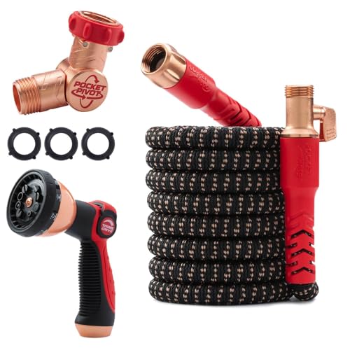 Pocket Hose Copper Head 50 FT Expandable Garden Hose, Pocket Pivot, Nozzle
