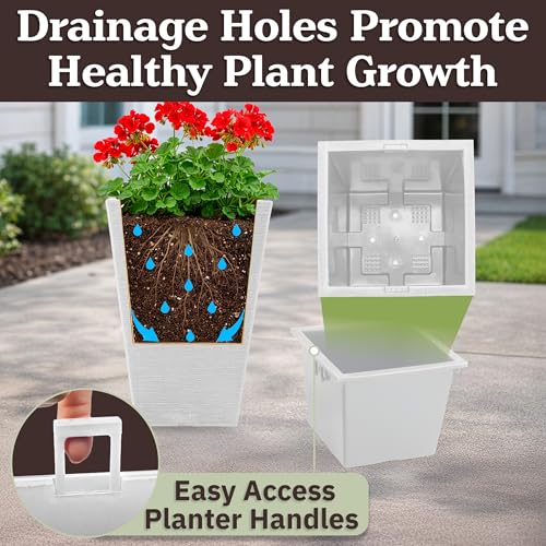 Pure Garden Large Outdoor Planters, White, 13.7-Inch, 2-Pack - color: White