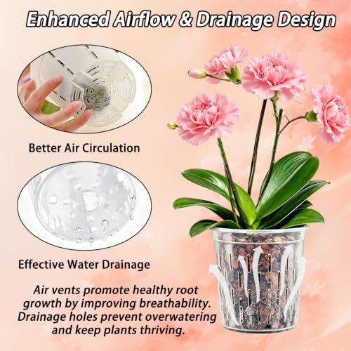 Orchid Pot with Drainage Holes, 6 Pack 4/5/6 Inch Clear Plastic Breathable Slotted Pots for Repotting-Root Control Planter-Sturdy Plastic Plant Pot for Butterfly Orchid, Hydroponics, Indoor & Outdoor - size: 4/5/6 Inch 6Pcs