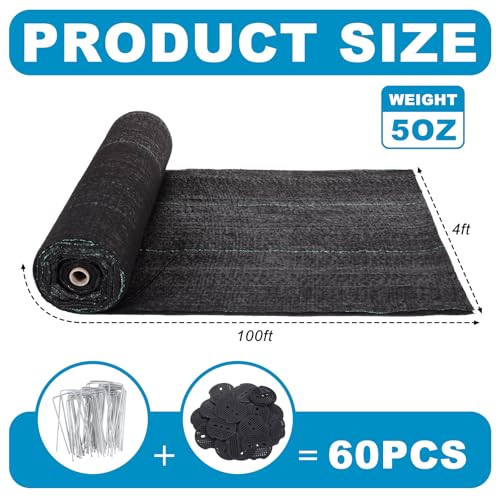 Breling 4 ft x 100 ft Geotextile Fabric Under Gravel 5 oz with 30 Stakes - size: 4ft X 100ft