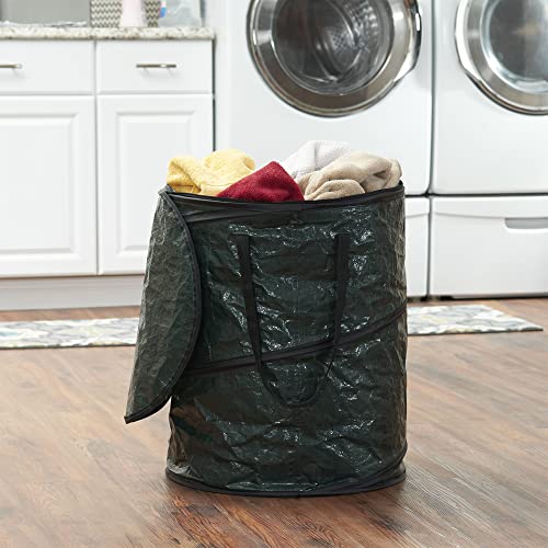 Household Essentials Pop‑Up Hamper and Camping Trash Can with Zippered Top and Collapsible Portable Design, Green - size: 30 Gallon