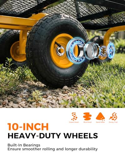 900 Lbs Heavy Duty Steel Garden Cart, Outdoor Metal Garden Wagon On Wheels, Utility Yard Cart with Mesh Removable Sides(Convert to Flatbed) and Removable Handle (to Wheel Barrow), Dark - color: Black