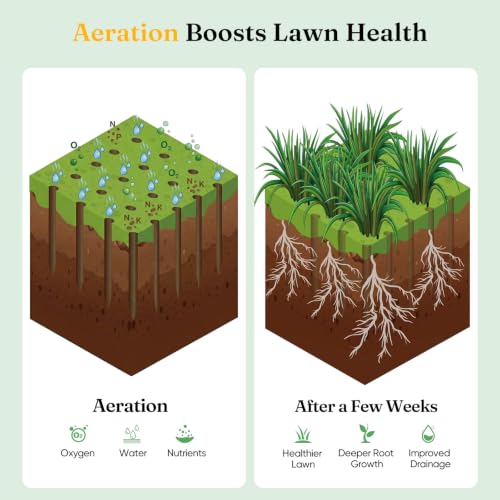 Grenebo Lawn Aerator Manual Aerator Lawn Tool with 16 Spikes, Black Red - color: Black Red