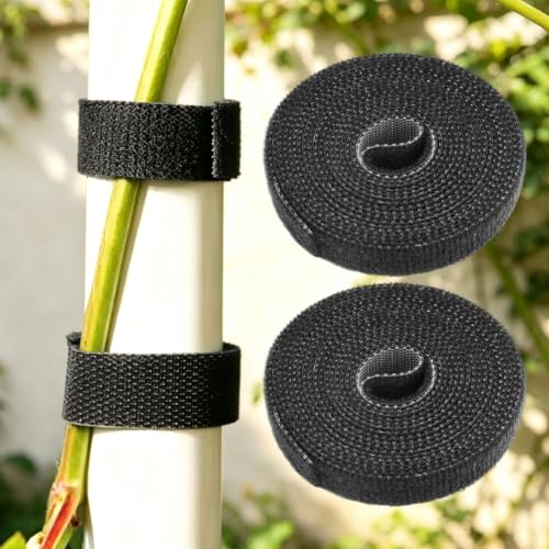 2 Rolls Reusable Nylon Plant Ties Loop Hook Garden Support Tape, (Black) - color: Black