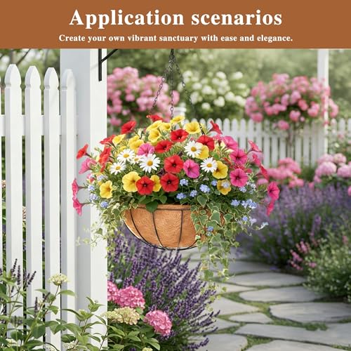 4 Pack Hanging Planter for Outdoor Plants 12 inch Metal Hanging Flower Basket with Coco Coir Liner Round Wire Plant Holder Chain Flower Pots Outdoor Garden Decoration Watering Hanging Baskets(XG) - size: 12" x 4 Pack, style: Watermelon
