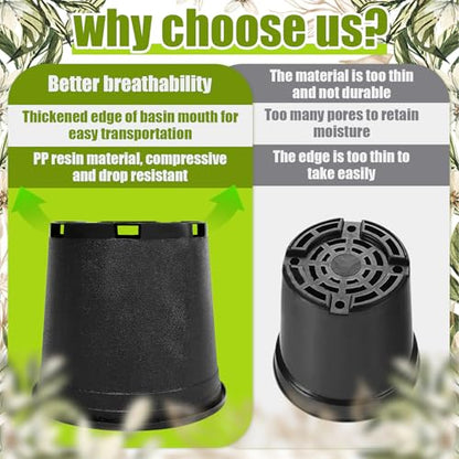 2 Gallon Nursery Pots Plastic Container Injection Molded Pot for Plants Flexible with Drainage Holes Suitable for Plants Soil Growers or Hydroponics Black 10 Pcs - size: 2 Gallon