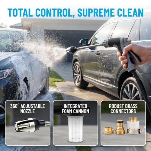 High Pressure Hose Nozzle with 4 Spray Modes, Adjustable Water Spray
