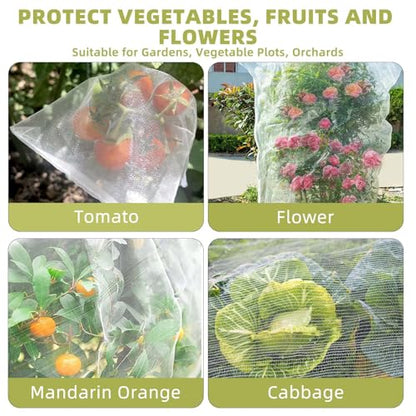 Bird Netting for Garden Protection, CANAGROW 4 Pack Garden Plant Mesh Covers Bags with Drawstring, Insect Bird Barrier Bug Netting for Fruit Blueberry Bushes Vegetable Flower (3.3x4.9FT) - size: 3.3'x4.9'- 4 Pack