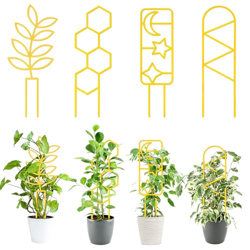 4 Pcs Plant Trellis Indoor Gold Small Trellis for Potted Plants - style: Unique,Gold