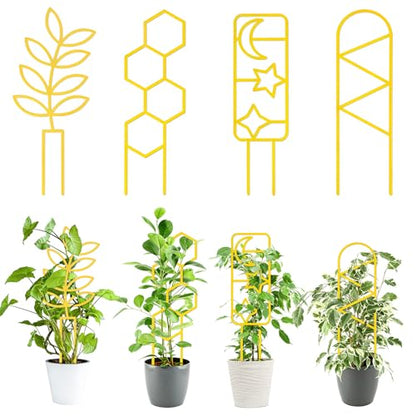 4 Pcs Plant Trellis Indoor Gold Small Trellis for Potted Plants - style: Unique,Gold