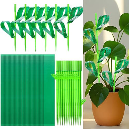 100 Pcs Gnat Sticky Traps for Plants, Sticky Traps for Gnats with 20 Stakes to Control, Aphids, Plant Bug, Mosquito Bits and Whiteflies(Green) - color: Green