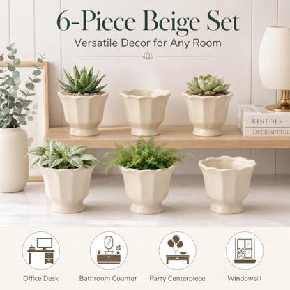 6 Pcs Mini Scalloped Succulent Pots 3.4 Inch Small Planters - style: Lotus Edge Style