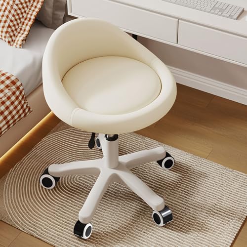 Rolling Stool – Ergonomic Swivel Seat, Adjustable Height, Ultra-Quiet Wheels, Padded PU Leather Cushion, for Salon, Office, Massage & Medical Use Beige - color: Beige