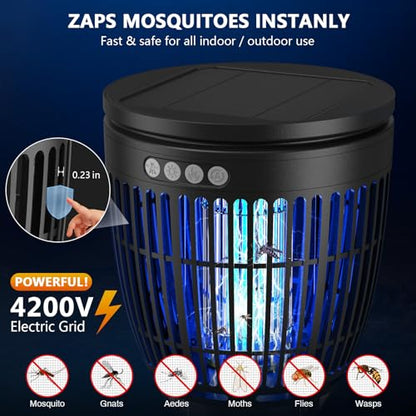 Solar Bug Zapper Outdoor, Mosquito Zapper with Flame & RGB Lights - color: Black