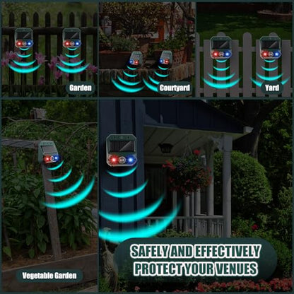 Qualirey 4 Pack Solar Ultrasonic Repellent Outdoor Animal Predator Lights Deterrent Motion Light Sensor Alarm Effective Night Animal Repellent for Chicken Coop Farm Raccoon Fox Deer