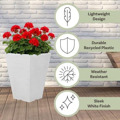 Pure Garden Large Outdoor Planters, White, 13.7-Inch, 2-Pack - color: White