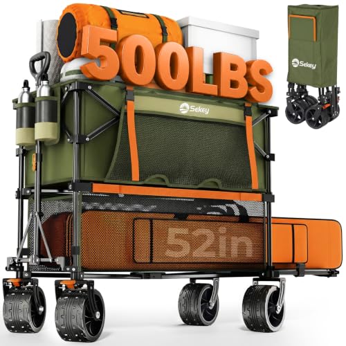 Sekey 400L Double-Decker Wagon, 500 lb Capacity, 50 in Extender - color: Army Green