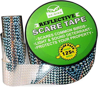 De-Bird Scare Tape - Weatherproof Reflective Tape - Seagull Reflective Ribbon for Balcony & Patio Deterrent - Reusable Goose Deterrent Scare Ribbon - 125 Ft Roll, Garden Style - size: 125 Ft Roll