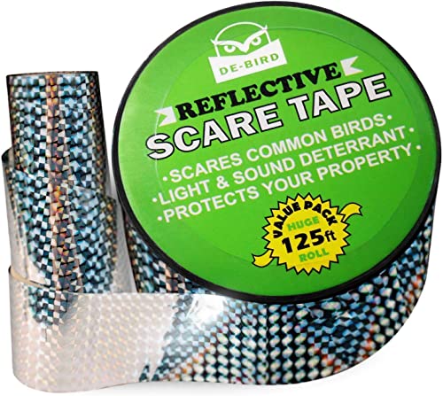 De-Bird Scare Tape - Weatherproof Reflective Tape - Seagull Reflective Ribbon for Balcony & Patio Deterrent - Reusable Goose Deterrent Scare Ribbon - 125 Ft Roll, Garden Style - size: 125 Ft Roll