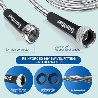 Metal Garden Hose 25 Ft Flexible Stainless Steel Garden Hose Lightweight, Heavy Duty Water Hose With High Pressure Hose Nozzle Sprayer for Garden, Lawn(25 FT) - size: 25 Feet