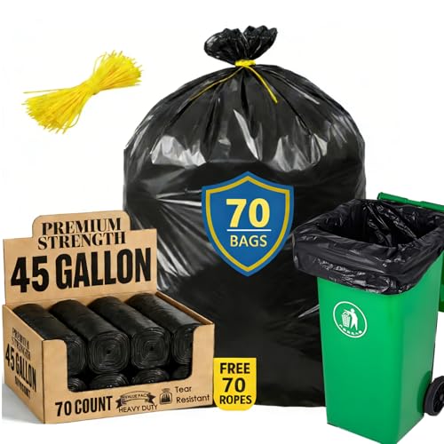 45 Gallon Trash Bags, Heavy Duty Garbage Bags 70 Count 2.0 Mil Extra Thick - size: 1 Count (Pack of 70)
