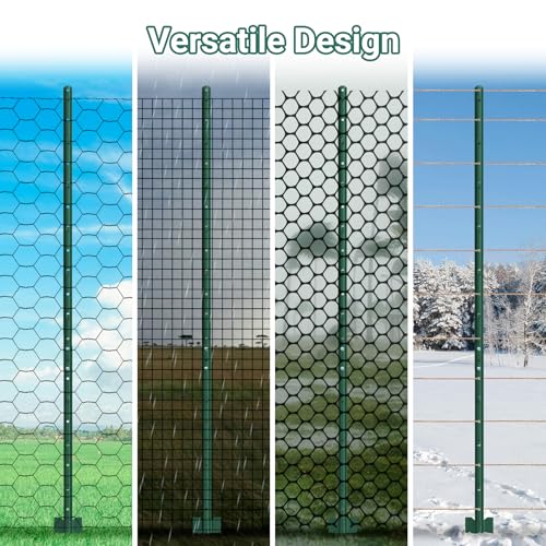 Metal Fence Posts 6 FT, 16 PCS Splicing Green U Posts - color: Green, size: 6FT-16Pack
