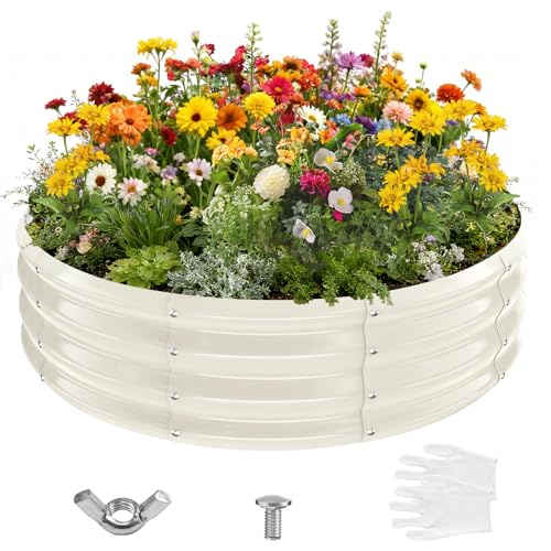 12 Inch Tall 48 Inch Diameter Round White Raised Garden Bed Kits Outdoor - color: Cream White, size: 48 Dia X 12 inches