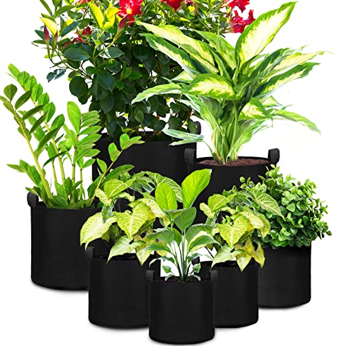 Hoolerry 7 Pack Black Plant Grow Bags, 4 Sizes Fabric Pots with Handles