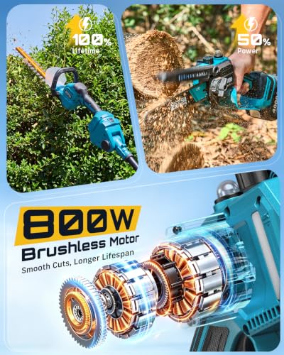 SEESII 6-in-1 Cordless Pole Saw & Hedge Trimmer Combo, 2×4000mAh Batteries - color: Navy Blue